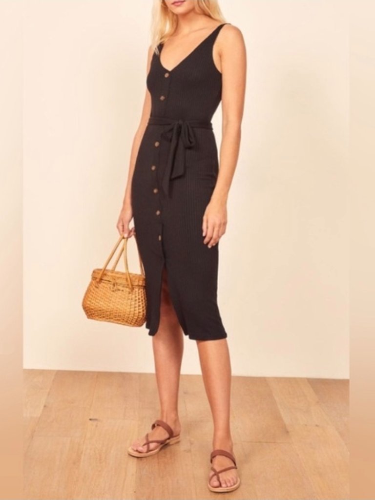 Reformation Mere Dress Black Rib Knit Size Xs